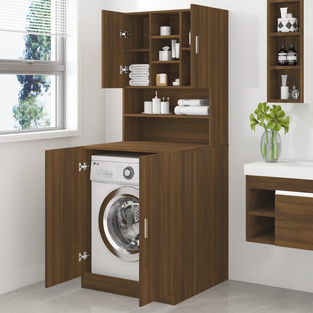 Meuble pour machine à laver, meuble de salle de bain, espace de rangement  buanderie,lave linge,salle de bain avec placard chêne marron bois  d'ingénierie jax30371 meuble pro - Conforama