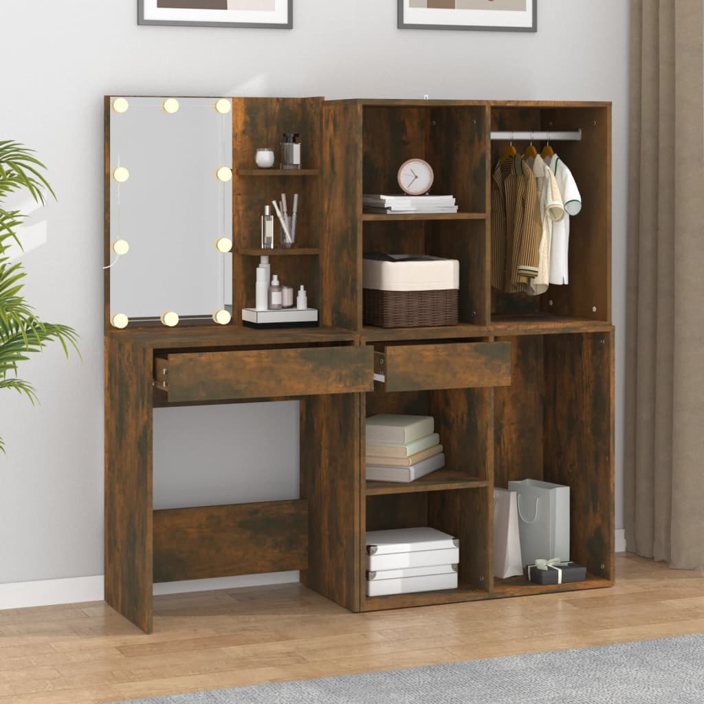 vidaXL Kaptafel met kastjes en LED's bewerkt hout gerookt eikenkleurig afbeelding