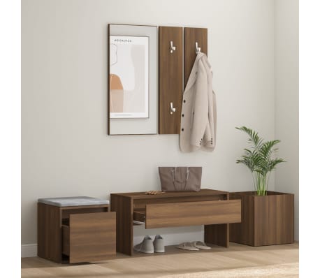 vidaXL Conjunto móveis de corredor derivados madeira carvalho castanho