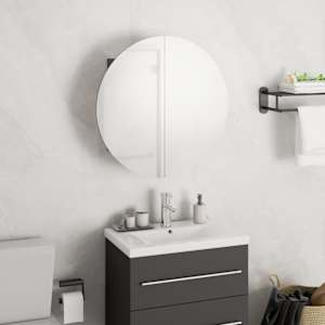 Koupelnová skříňka s kulatým zrcadlem a LED šedá 40x40x17,5 cm - obrázek 1