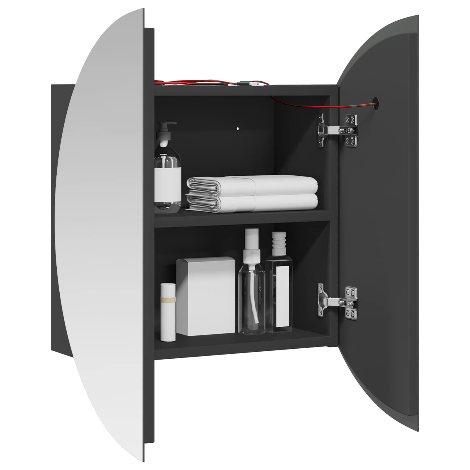 vidaXL Badezimmerschrank mit Rundem Spiegel & LED Grau 40x40x17,5 cm – Bild 3