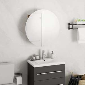 Koupelnová skříňka s kulatým zrcadlem a LED dub 40x40x17,5 cm - obrázek 1