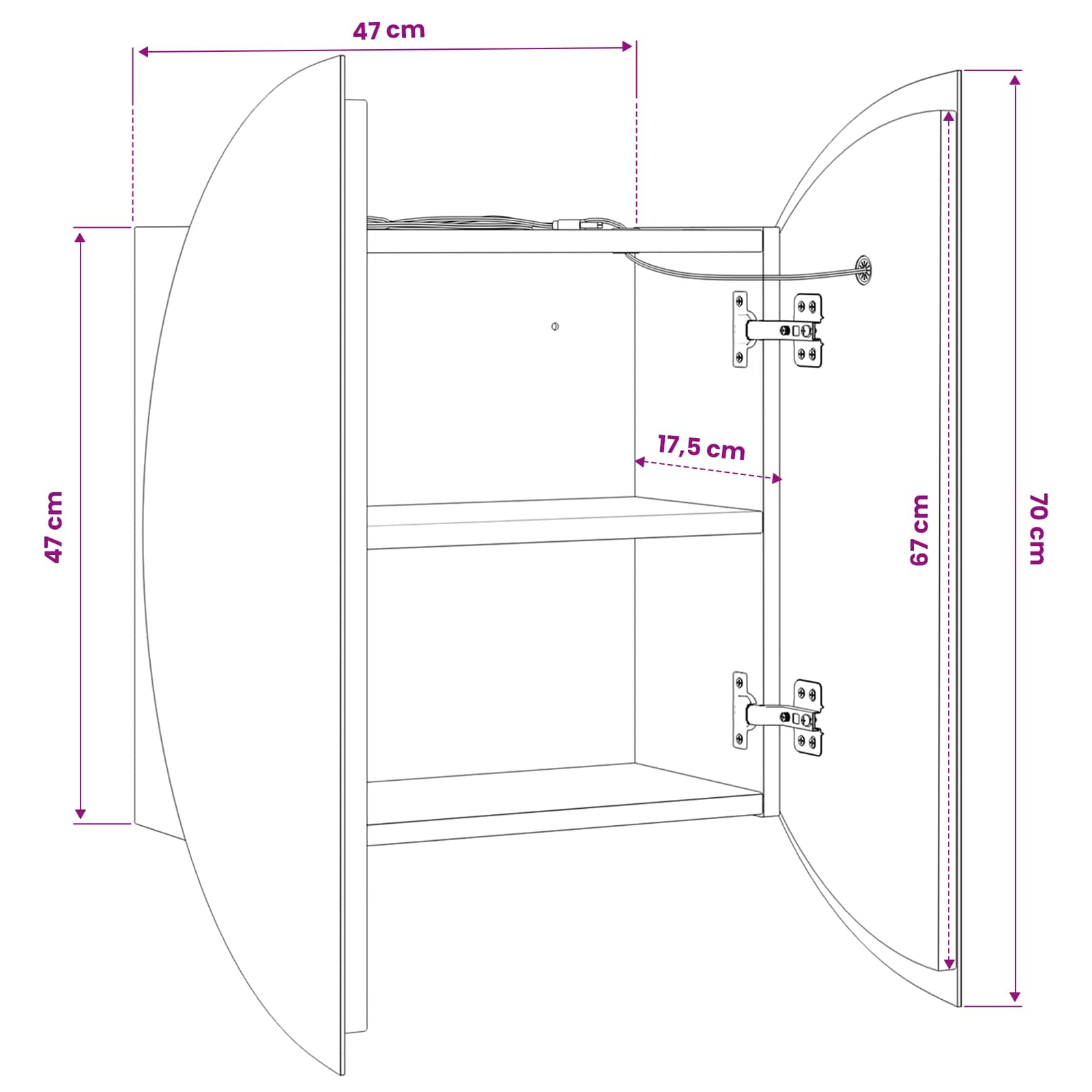 Bathroom Cabinet with Round Mirror&LED size guide
