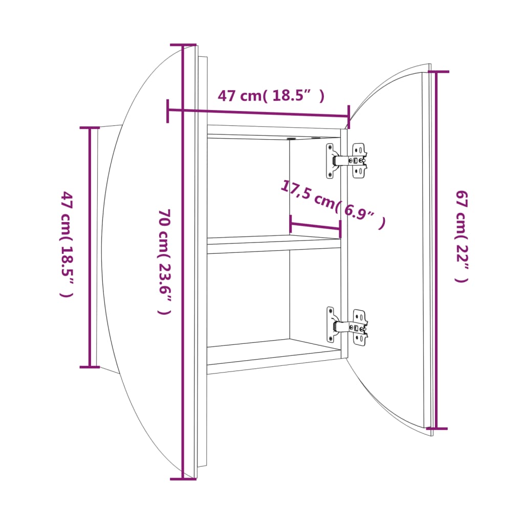 Badezimmerschrank mit Rundem Spiegel & LED Schwarz 47x47x17,5cm | Stepinfit
