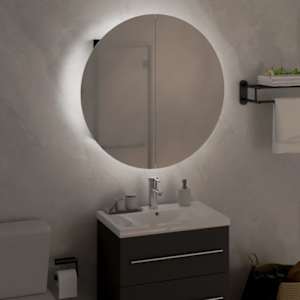 Koupelnová skříňka s kulatým zrcadlem a LED černá 47x47x17,5 cm - obrázek 3