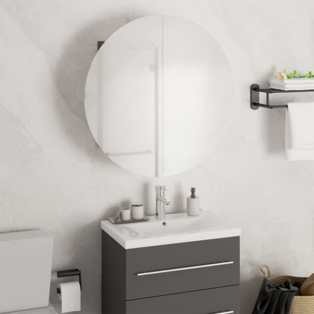 vidaXL badeværelsesskab med rundt spejl og LED-lys 47x47x17,5 cm grå