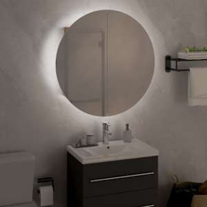 Koupelnová skříňka s kulatým zrcadlem a LED dub 47x47x17,5 cm - obrázek 3