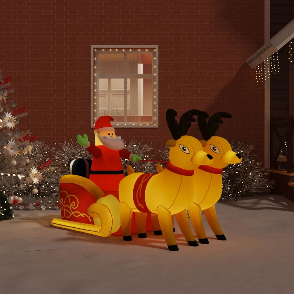 vida XL Aufblasbarer Weihnachtsmann mit Rentieren LED 130 cm