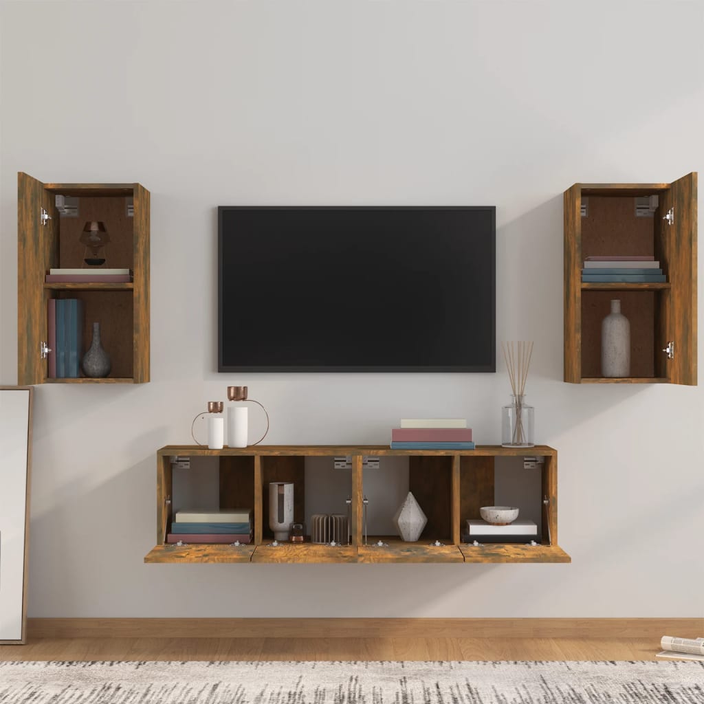 vidaXL 4-delige Tv-meubelset bewerkt hout gerookt eikenkleurig afbeelding
