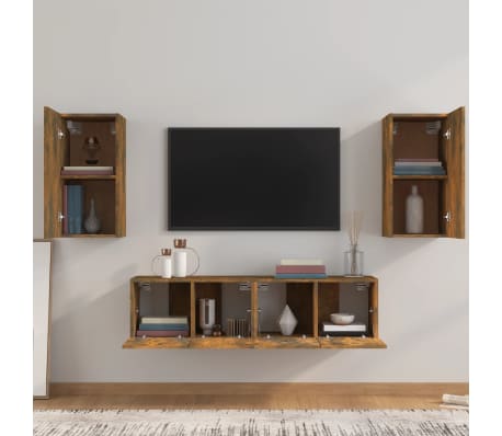 vidaXL Tv-sk&aring;p 4 delar R&ouml;kf&auml;rgad ek konstruerat tr&auml;