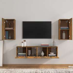 vidaXL Tv-sk&aring;p 4 delar R&ouml;kf&auml;rgad ek konstruerat tr&auml;