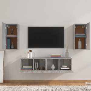 vidaXL TV spintelių komplektas, 4 dalių, pilkas ąžuolo, mediena