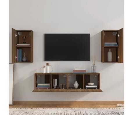 vidaXL TV spintelių komplektas, 4 dalių, rudas ąžuolo, mediena