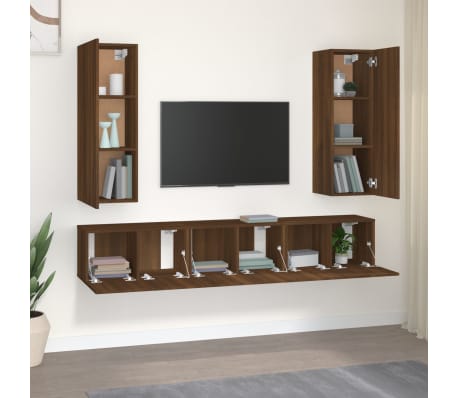 vidaXL TV spintelių komplektas, 5 dalių, rudas ąžuolo, mediena