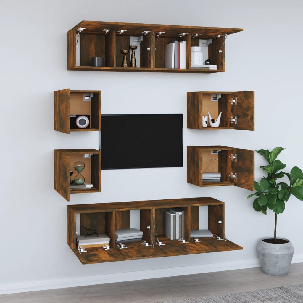 vidaXL 8-delige Tv-meubelset bewerkt hout gerookt eikenkleurig