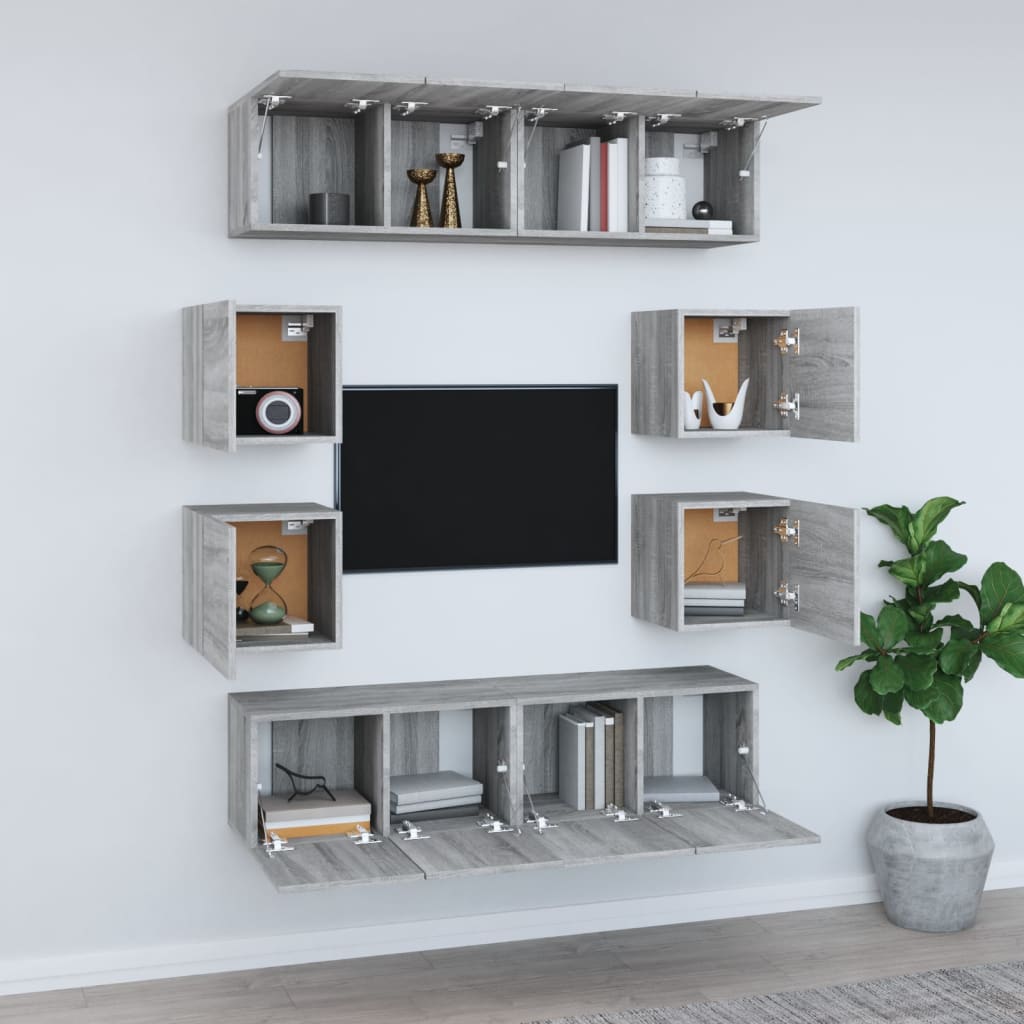 vidaXL 8-delige Tv-meubelset bewerkt hout grijs sonoma eikenkleurig