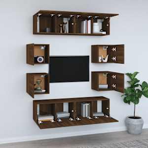 vidaXL TV spintelių komplektas, 8 dalių, rudas ąžuolo, mediena