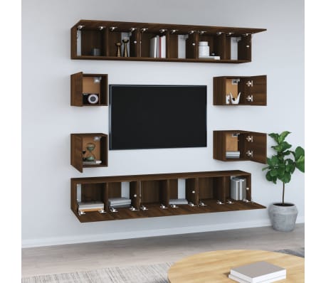 vidaXL TV spintelių komplektas, 10 dalių, rudas ąžuolo, mediena