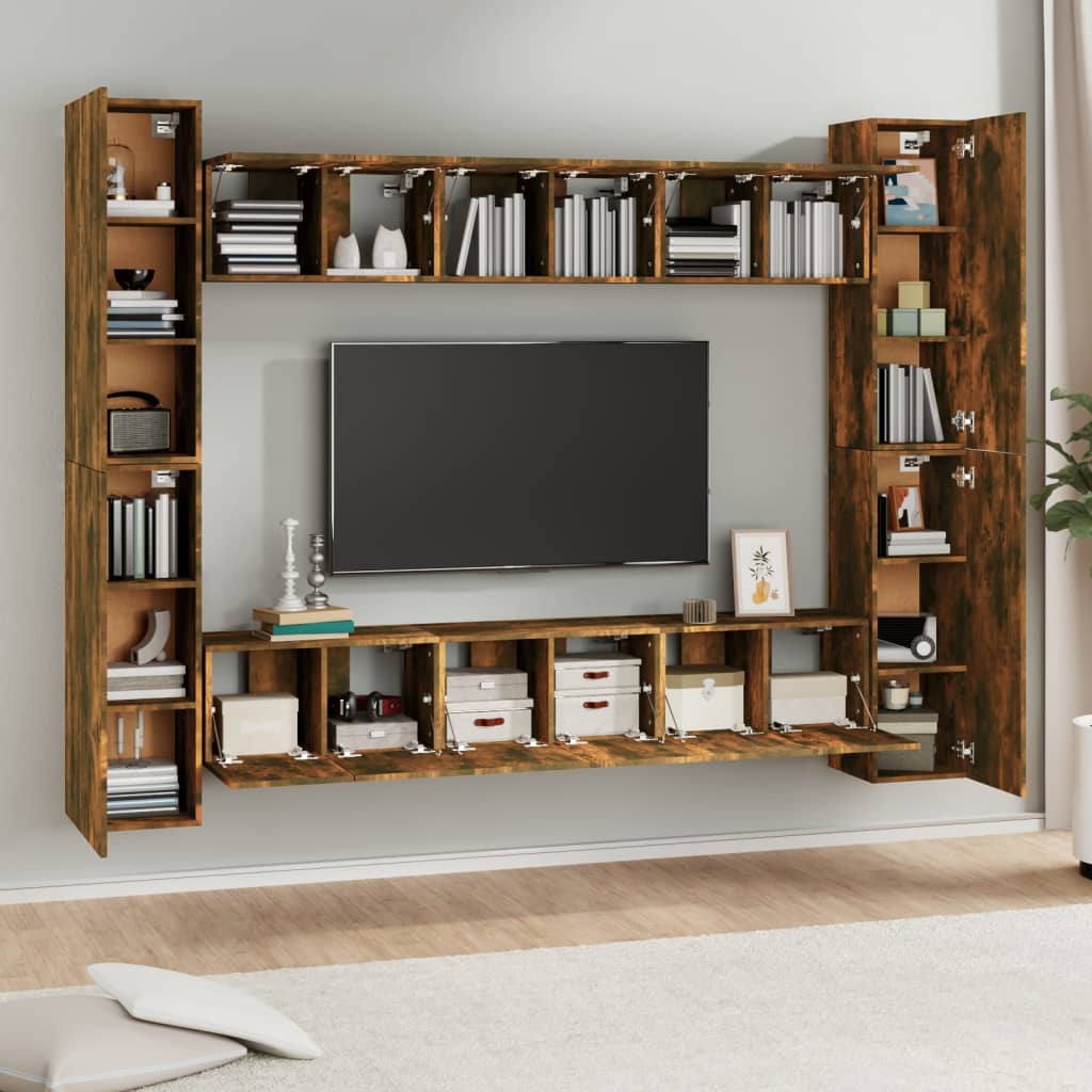 vidaXL 10-delige Tv-meubelset bewerkt hout gerookt eikenkleurig