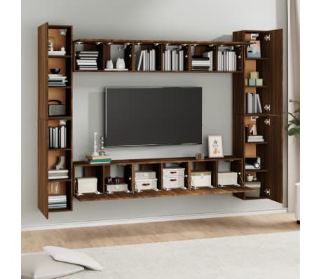 vidaXL TV spintelių komplektas, 10 dalių, rudas ąžuolo, mediena
