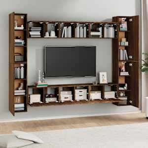 vidaXL TV spintelių komplektas, 10 dalių, rudas ąžuolo, mediena