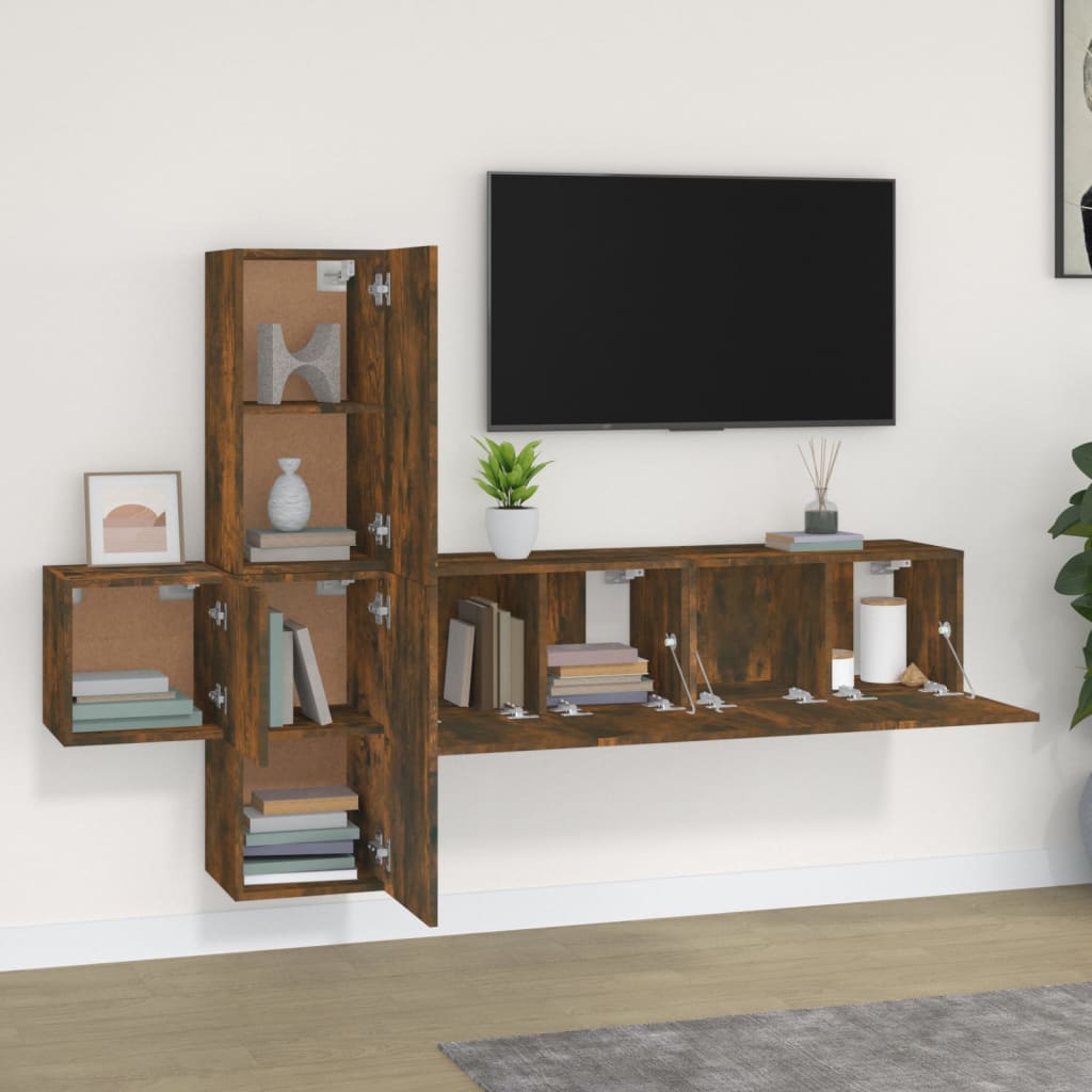 vidaXL 5-delige Tv-meubelset bewerkt hout gerookt eikenkleurig afbeelding