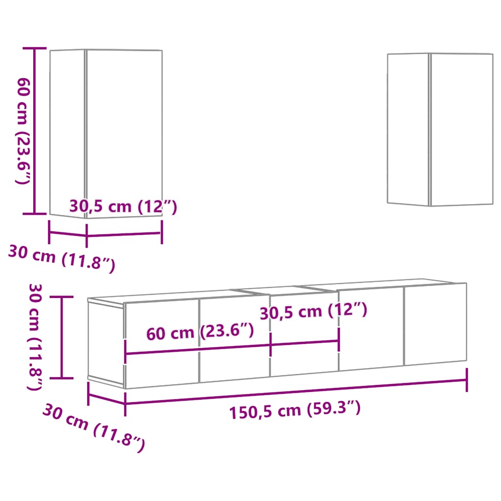 TV-skapsett 5 deler røkt eik konstruert tre - Bilde 9