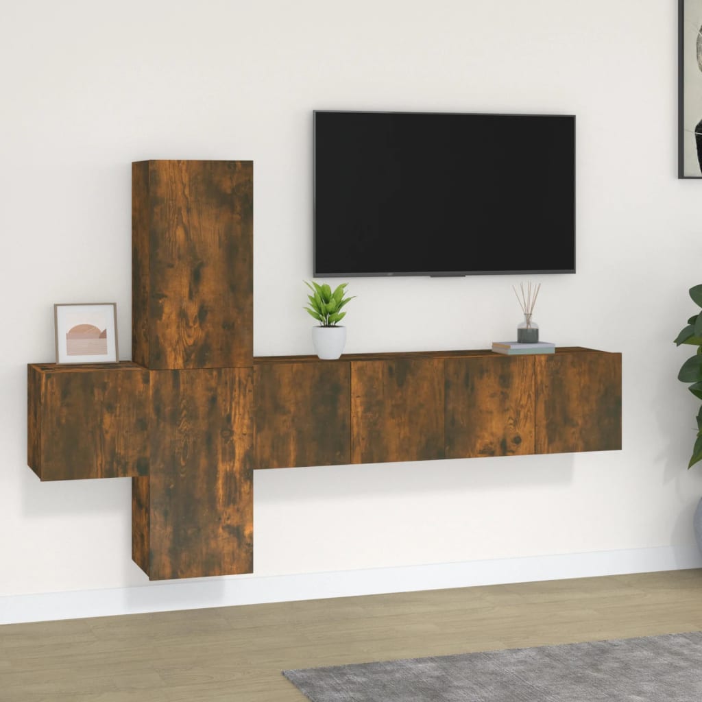 vidaXL Set dulapuri TV, 5 piese, stejar fumuriu, lemn prelucrat