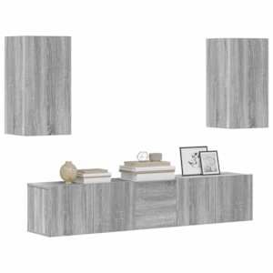 vidaXL TV spintelių komplektas, 5 dalių, pilkas ąžuolo, mediena