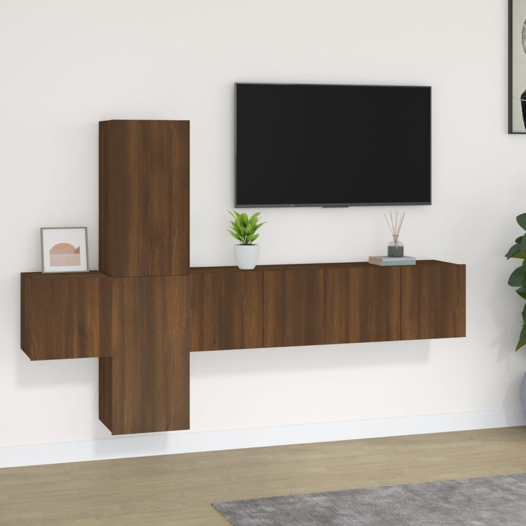 vida XL 5-tlg. TV-Schrank-Set Braun Eichen-Optik Holzwerkstoff