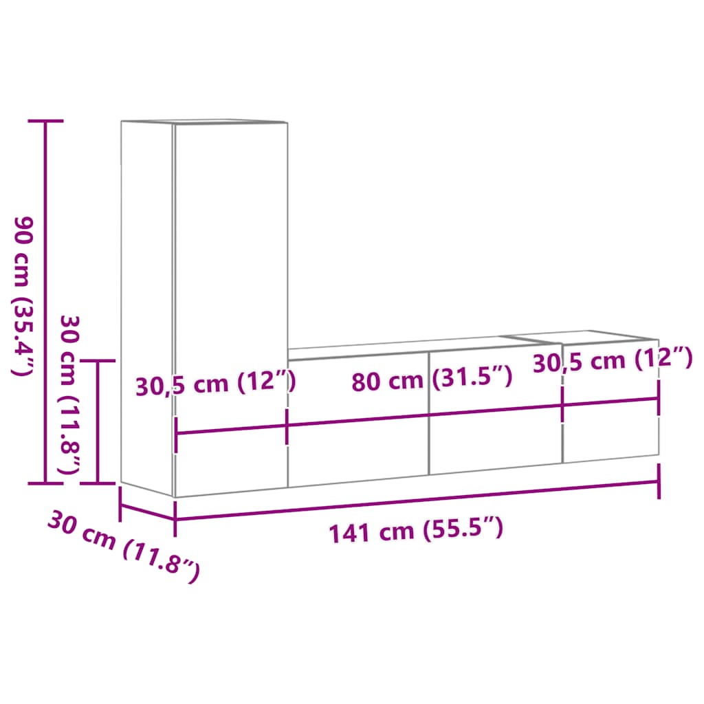 Komplet TV omaric 3-delni siva sonoma inženirski les - slika 11