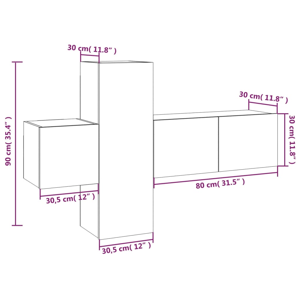 Klasyczny zestaw szafek TV - brązowy dąb, 3 sztuki (80x30x30cm, 30,5x30x90cm, 30,5x30x30cm)