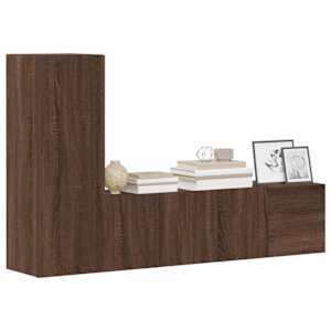 vidaXL TV spintelių komplektas, 3 dalių, rudas ąžuolo, mediena