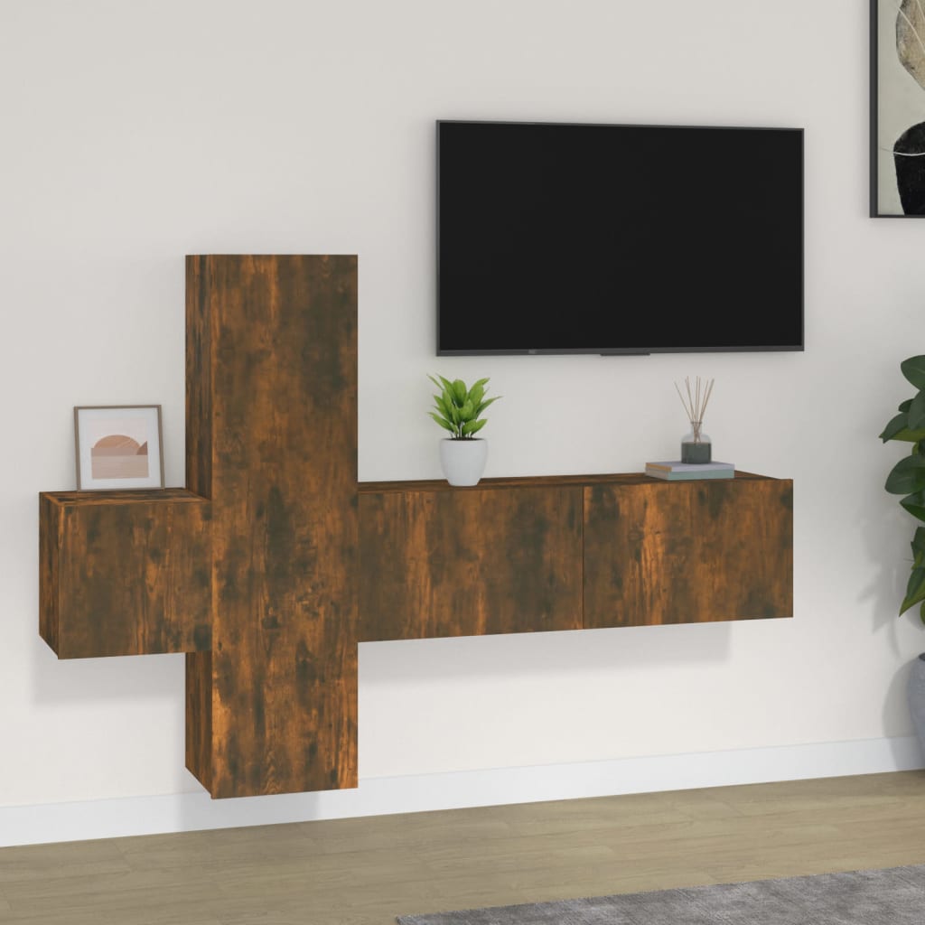 vidaXL Set dulapuri TV, 3 piese, stejar fumuriu, lemn prelucrat