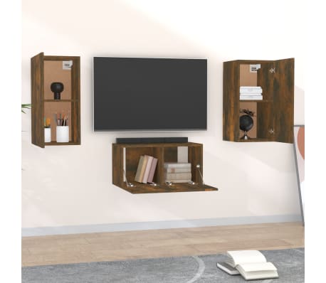 vidaXL Ensemble de meubles TV 3 pcs Chêne fumé Bois d'ingénierie