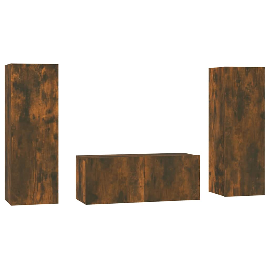 Thumbnail - vidaXL 3-tlg. TV-Schrank-Set Räuchereiche Holzwerkstoff
