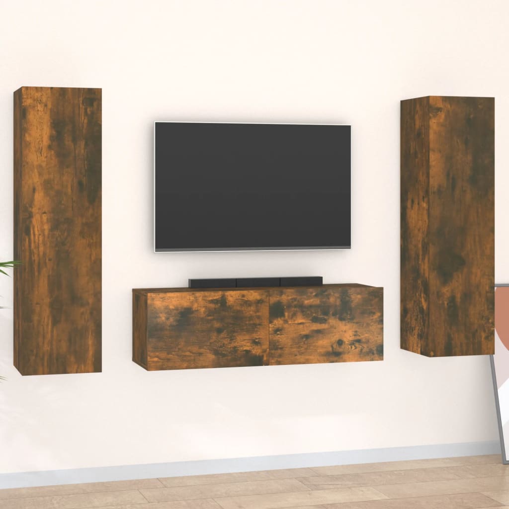 vidaXL Ensemble de meubles TV 3 pcs Chêne fumé Bois d'ingénierie