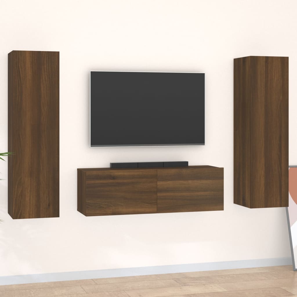 vidaXL Set dulap TV, 3 piese, stejar maro, lemn prelucrat