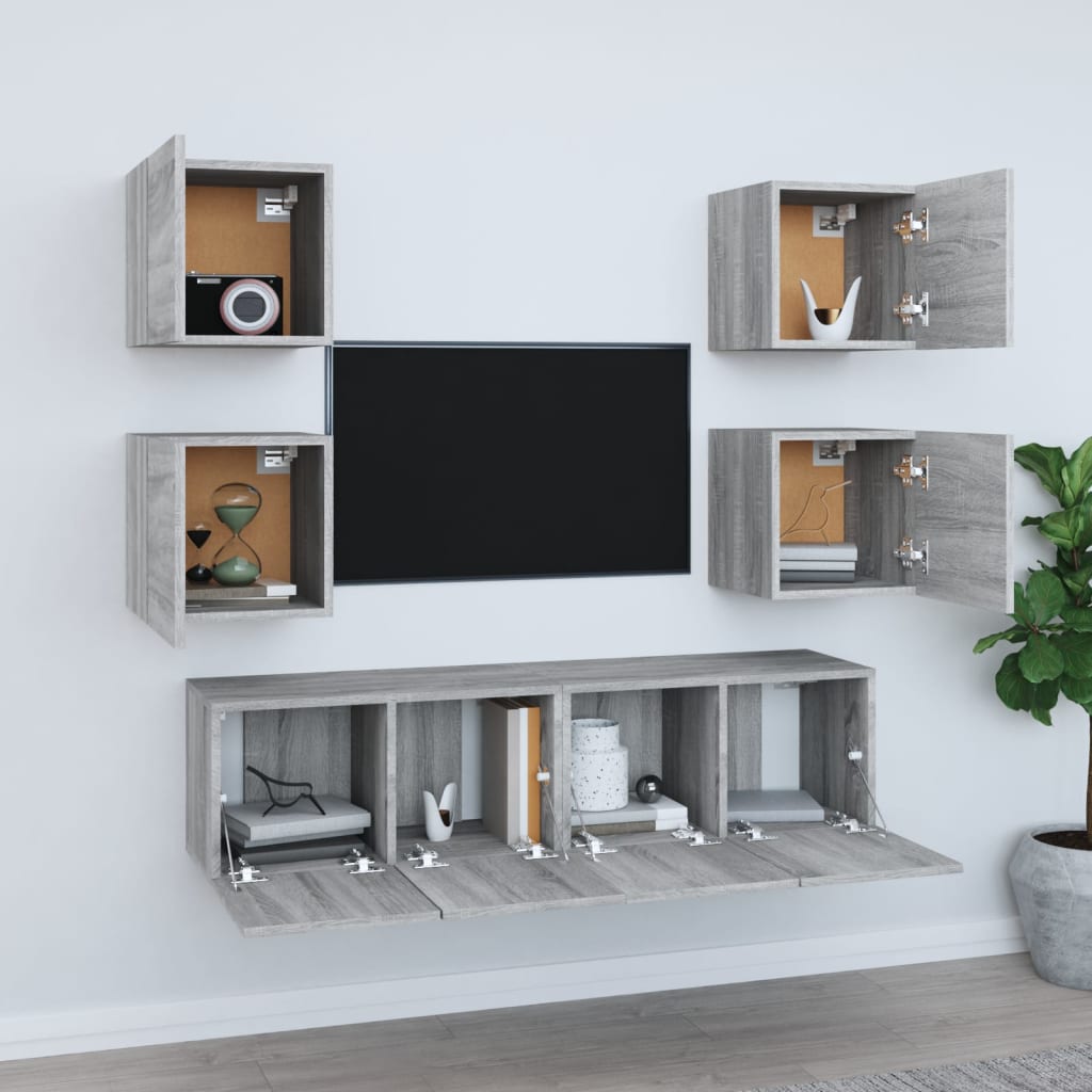 vidaXL 6-delige Tv-meubelset bewerkt hout grijs sonoma eikenkleurig