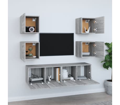 vidaXL 6-tlg. TV-Schrank-Set Grau Sonoma Holzwerkstoff