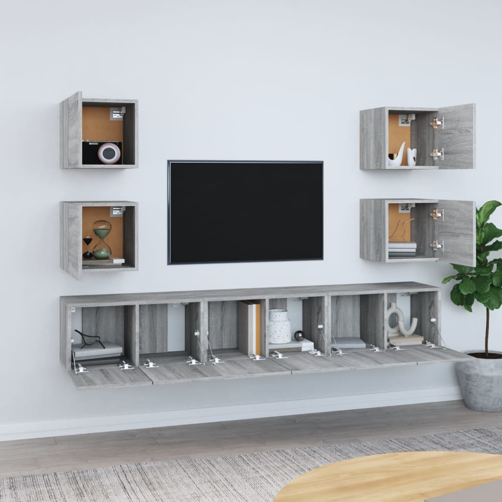 vidaXL 7-delige Tv-meubelset bewerkt hout grijs sonoma eikenkleurig