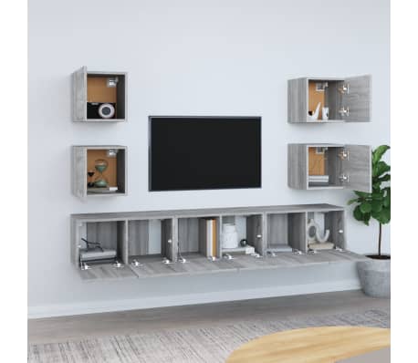 vidaXL 7-delige Tv-meubelset bewerkt hout grijs sonoma eikenkleurig
