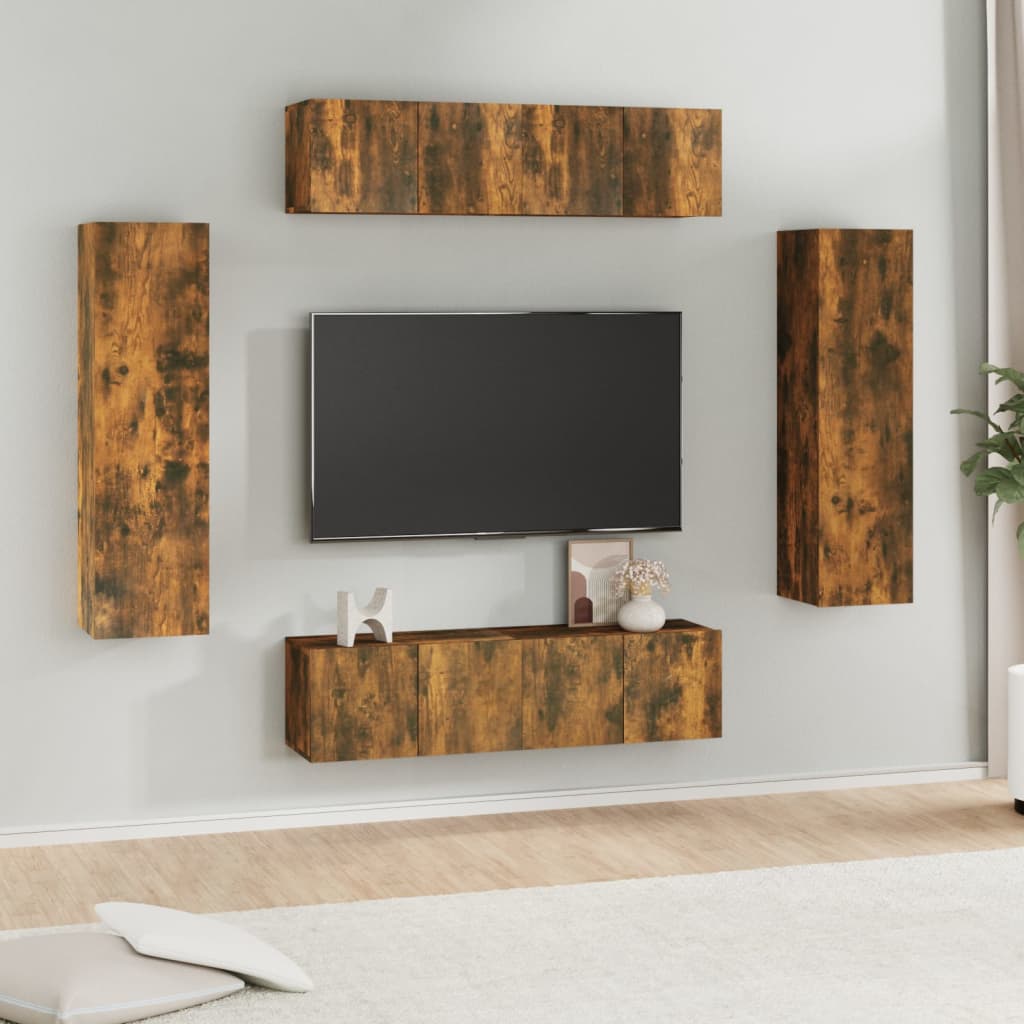 6dílný set TV skříněk kouřový dub kompozitní dřevo