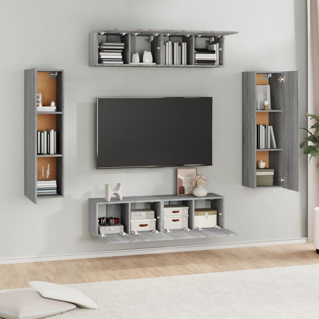 vidaXL 6-delige Tv-meubelset bewerkt hout grijs sonoma eikenkleurig
