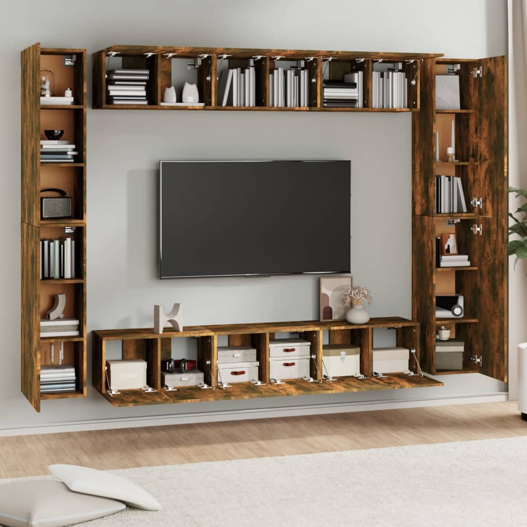 vidaXL 10-delige Tv-meubelset bewerkt hout gerookt eikenkleurig