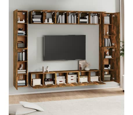 vidaXL 10-delige Tv-meubelset bewerkt hout gerookt eikenkleurig