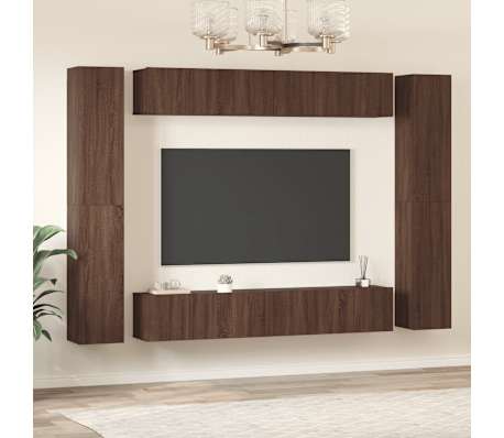 vidaXL TV spintelių komplektas, 10 dalių, rudas ąžuolo, mediena