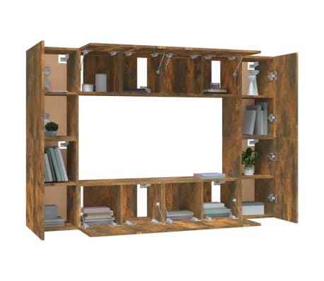 vidaXL TV spintelių komplektas, 8 dalių, dūminio ąžuolo, mediena