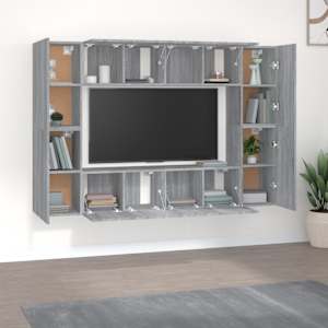 vidaXL TV spintelių komplektas, 8 dalių, pilkas ąžuolo, mediena