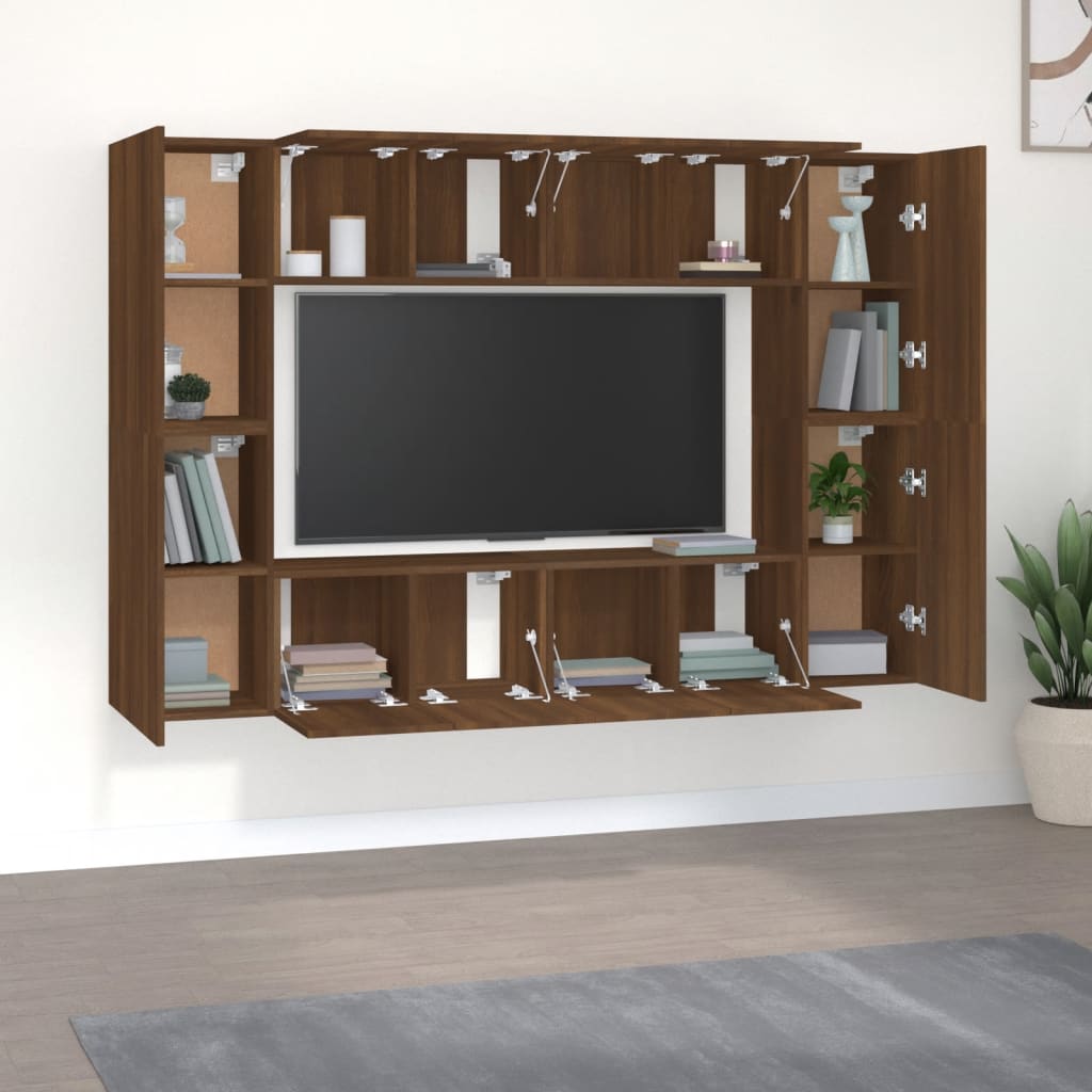 vidaXL Set Mobili Porta TV 8pz Rovere Marrone in Legno Multistrato